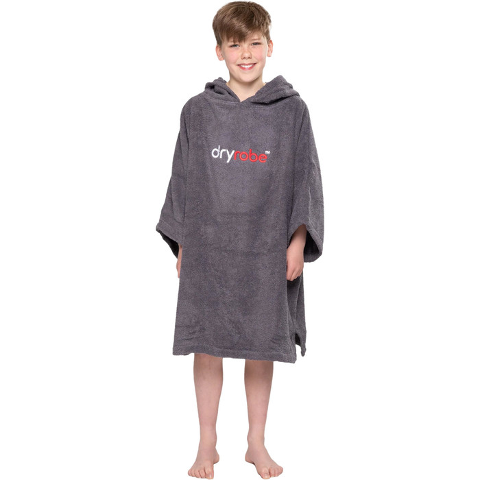 2024 Dryrobe Junior Organic Cotton Hooded Towel Change Robe V3 V3OCT - Slate Grey